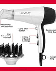 REVLON Volume Booster, Hair Dryer with Curl Enhancing Diffuser | Increase Volume, Decrease Frizz and Damage, Fast Drying, 1875 Watts (White)