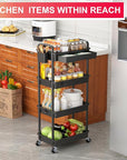 Goovilla 4 Tier Rolling Utility Cart Organizer with Removable Drawer, Stable and Sturdy Black Rolling Storage Carts with 2 Lockable Wheels for Bathroom, Kitchen, Snack, Craft, Makeup, Baby Essentials