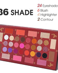 UCANBE Eyeshadow Makeup Palette, 36 Color Matte Shimmer Glitter Eye Shadow Highlighter Contour Blush Powder, High Pigmented Long Lasting Waterproof Pallet for Weddings, Celebrations & Daily Use