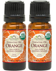 US Organic 100% Pure Sweet Orange Essential Oil - USDA Certified Organic - 10 ml Pack of 2 - w/Improved caps and droppers (More Size Variations Available)