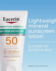 Eucerin Sun Sensitive Mineral Sunscreen Lotion SPF 50 with Zinc Oxide Protection, Hypoallergenic Sunscreen for Sensitive Skin, Oxybenzone and Octinoxate Free, 4 Fl Oz Tube