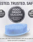 Avilana Silicone Body Scrubber – Gentle Shower Brush & Loofah Alternative- Food Grade & Lab Tested – Fast-Drying, Hygienic, BPA-Free Silicone Body Gentle Exfoliator (Blue, Exfoliate)