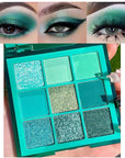evpct 9 Colors Teal Eyeshadow Palette, Turquoise Cyan Light Blue Dark Green Glitter Metallic Shimmer Sparkly Eye Shadow Palette Makeup for Older Women Blue Eyes, Waterproof Highly Pigmented Eyeshadow