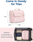 BAGSMART Makeup Bag for Women with Hanging Hook, Large Portable Capacity Water-resistant Organizer Travel Case for Toiletries and Cosmetics, Pink
