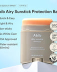 Abib Airy Sunstick Protection Bar DUO Broad Spectrum SPF50+ 1.62 oz / 46 g (Semi-matte) | Korean Suncreen Stick Suncare Sunblock, No Whitecast, Protector Solar Barra, Water resistant