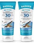 Badger Mineral Sunscreen Cream SPF 30, Zinc Oxide Sun Care, 98% Organic, Reef Safe, Water Resistant, Unscented Face and Body Sunscreen Travel Size, 2.9 fl oz, 2-Pack