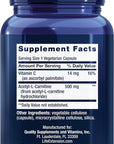 Life Extension Acetyl-L-Carnitine, Acetyl-L-Carnitine, vitamin C, Brain, mood & nerve health, cellular energy, 3-month supply, Gluten-Free, Non-GMO, Vegetarian, 100 Capsules
