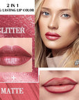 evpct Mauve Red Metallic Glitter Lip Liner and Lipstick Combo Lip Gloss Stain Set Makeup for Women Long Lasting Waterproof 24, Red Metallic Shimmer Frosted Iridescent Glossy Liquid Lipstick 13