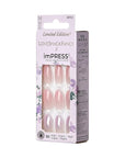 KISS LoveShackFancy x imPRESS Press-On Manicure Limited Edition, Style "Blushing Lavender" Medium Almond Pink Press-On Nails, Includes Prep Pad, Mini Nail File, Cuticle Stick, & 30 Fake Nails