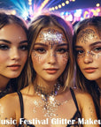MEICOLY Silver Body Glitter,Chunky Silver Face Hair Mardi Gras Glitter,Halloween Silver Glitter Makeup,Sparkle Face Paint for Women and Kids,Music Festival Party Outfits for Women Accessories
