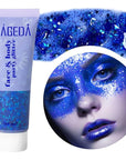 DAGEDA Body Glitter Gel, Face Glitters Body Gel Sequins Shimmer Liquid Eyeshadow, Chunky Glitter for Face Hair Nails, Holographic Cosmetic Laser Powder Festival Glitter Makeup 50ml(Blue)