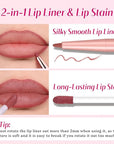 2 PCS Lip Liner and Lip Stain Combo Set, High Pigmented Long Lasting Velvet Lip Tint, Well-Defined Lipliner, Weightless Waterproof Not Animal Tested, Matte Finish Makeup
