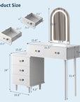 Garvee Makeup Vanity Desk with Mirror and Lights, Modern White Vanity Table with 2 Drawers & Adjustable 3-Drawer Cabinet, Wood Dressing Table for Bedroom