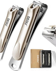 DEOU 3-in-1 Professional Nail Clipper Set - Stainless Steel Large/Medium Flat-Edge Clippers with Built-in Nail File, Champagne-Colored Nail Care Tools, Exquisitely Gift-Packaged for Home & Travel Use