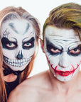 MEICOLY Black White Red Face Body Paint with Setting Powder and Sponges,Clown White Devil Joker Face Paint Makeup,Waterbased Body Paint,Halloween Face Painting for Vampire Skeleton Spiderman