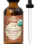 US Organic Sweet Almond Kernel Oil, USDA Certified Organic,100% Pure & Natural, Cold Pressed Virgin, Unrefined in Amber Glass Bottle w/Eyedropper, Sourced from Poland (2 oz (56 ml))