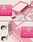 Goovilla Rolling Makeup Organizer Cart with Removable Drawer, 3 Tier Stable Pink Floor Skincare Storage Cart for Vanity, Cosmetic Display, Nail Polish, Perfume, Hair Stuff, Beauty, Bathroom(Plastic)