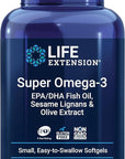 Life Extension Super Omega-3 EPA/DHA Fish Oil, Sesame Lignans & Olive Extract – Heart Health, Brain Health, Inflammation Health Support, Gluten-Free, Easy to Swallow, Non-GMO, 240 Softgels