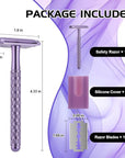 Double Edge Safety Razor for Women Purple with 10 Blades and Silicone Cover - Durable Metal Eco-Friendly Single Blade Razor - Closed Smooth Shave