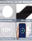 Vanity Mirror with Lights, 15 Dimmable LED Bulbs Large Hollyhood Makeup Mirror, Light up Mirror with 10X Magnification and USB Charging Port, Smart Touch 3 Colors, Metal Frame