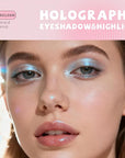 Holographic Duochrome Blue Glitter Eyeshadow, Color Shift Metallic Shimmer Eyeshadow Palette, Chameleon Sparkle Inner Corner Eye Highlighter, Iridescent Eye Shadow Palette Fairy Makeup#04