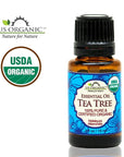 US Organic 100% Pure Tea Tree Essential Oil, Steam Distilled, USDA Certified Organic, for Hair, Skin, Scalp, Foot, Toenails, and More. Sourced from South Africa, Undiluted, Non-GMO (15 ml)