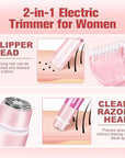 Bikini Trimmer for Women, 2 in 1 Electric Razor with LED Light, Body Facial Hair Remover, Type-C Charging, Wet/Dry Use for Smooth Skin