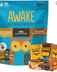 AWAKE - Caffeinated Chocolate Bites - Variety Pack (3 Flavors), 50 Bites - Peanut Butter, Milk, & Caramel - 50mg Caffeine - Energy Bites - Coffee Alternative - Fairtrade, Gluten Free, Non GMO - 0.48oz