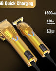 Cordless Hair Clippers for Men,Professional Hair Clippers Trimmer Kit,Barber Fading Clipper and Zero Gap T-Blade Trimmer Set with LED Display for Mens Gifts(Gold)