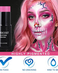 MEICOLY Pink Face Body Paint Stick(1.06 Oz),Blendable Halloween Face Paint ,Pink Accessories for Spirit Week,Sweatproof Waterproof Body Paint Makeup Oil Based Stick for Special Effects SFX Cosplay
