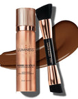 LUMINESS Silk Airbrush Spray Foundation & Buffing Brush Kit – Full Coverage Foundation & Dual-Sided Buffing Brush - Buildable Coverage, Anti-Aging Formula Hydrates & Moisturizes (Shade - Deep Dark)