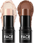 FOCALLURE 2 Pcs Contour Foundation Stick, Highlighter & Bronzer Pen, Face Brightens & Shades Pencil, Highlighting Shade Longwear Makeup, Highlight Bronzer Shaping Trimming Stick,Neutral
