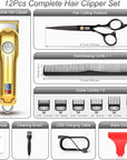 CIICII Hair Clippers for Men Professional, Cordless Barber Clippers for Hair Cutting (12Pcs Rechargeable USB Adjustable LCD Display Hair Beard Grooming Trimming Haircut Kit) for DIY Home Barber Salon