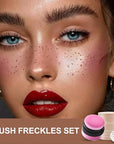 Erinde Natural Freckle Blush Makeup Kit - Liquid Freckle Pen & Fake Freckles Stamp Air Cushion & Powder Cushion Blush, Long Lasting Waterproof Freckles Tattoo Marker for Natural Sunkissed Makeup