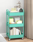 Sywhitta 3-Tier Plastic Rolling Utility Cart with Handle, Multi-Functional Storage Trolley for Office, Living Room, Kitchen, Movable Storage Organizer with Wheels, Green