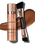 LUMINESS Silk Airbrush Spray Foundation & Buffing Brush Kit – Full Coverage Foundation & Dual-Sided Buffing Brush - Buildable Coverage, Anti-Aging Formula Hydrates & Moisturizes (Shade - Deep)