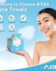 AIDEA Face Towels Disposable-100Ct (2 Box), Clean Facial Towelettes for Sensitive Skin, Cleansing Wipes for Makeup Removing, Nursing, Travel, Dry Wipes Face Cloths