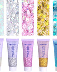 Face Body Glitter, Hair Glitter Sparkles Chunky Face Glitter Gel for Girls Makeup Singer Concerts Mermaid Festival Sequins Face Paint (White+Silver+Pink+Gold+Light Blue)