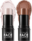 FOCALLURE 2 Pcs Contour Foundation Stick, Highlighter & Bronzer Pen, Face Brightens & Shades Pencil, Highlighting Shade Longwear Makeup, Highlight Bronzer Shaping Trimming Stick,Universal