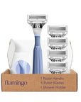 Flamingo Pubic Hair Razor for Women, Shaving Kit, 1 Pubic Razor Handle, 4 Five-Blade Refills, 1 Shower Holder, Starter Set, Full Kit