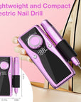 Electric Nail Files, 45000 RPM Professional Nail Drill for Acrylic Nails Gel, Adjustable Speed E File for Nails, Cordless Rechargeable Nail Drill Kit for Manicure Salon Home(Pink,Gift Box)