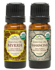 US Organic 100% Pure Myrrh, Frankincense Essential Oil Combo Pack - Directly sourced from The Horn of Africa - USDA Certified Organic - Use Topically or in Diffuser (10 ml Combo)