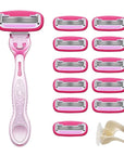 Amazon Basics Women's 5 Blade FITS Razor for Women, FITS Amazon Basics Handle and Venus Handles, Includes 1 FITS Handle, 12 Cartridges & 1 Shower Hanger