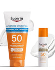 Eucerin Sun Advanced Hydration SPF 50 Sunscreen Lotion (5 Fl Oz) + Age Defense Face Sunscreen Lotion SPF 50 (2.5 Fl Oz), Hypoallergenic and Lightweight Sun Protection with Hyaluronic Acid