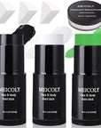 MEICOLY 7Pcs Black White Green Face Body Paint Stick Set with Setting Powder and Sponges,Clown Black White Face Paint,Elphaba Face Paint Makeup,Green Body Paint for Halloween SFX Cosplay Witch Makeup