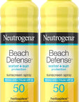 Neutrogena Beach Defense Sunscreen Spray SPF 50, Hawaii Reef Act 104 Compliant, Octinoxate & Oxybenzone Free, Broad Spectrum, Fast Absorbing & Lightweight, Face and Body Sunscreen, 6.5 Oz (Pack of 2)