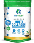 BioTrust Ageless Multi Collagen Peptides Powder – 5 Types (I, II, III, V, X) – Vanilla Collagen Powder for Women & Men – Hydrolyzed Protein – Grass Fed Beef, Fish, Chicken, Eggshell Membrane