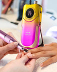 Portable Electric Nail Drill Cordless,35000 RPM Electric Nail File with Holder,Rechargeable Nail Drill E Filer for Nails,Electric Nail Buffer Nail Filer Electric Tool for Women (Gradient Purple Gold)