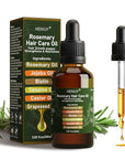 Pure Rosemary Oil Blended with Castor, Sesame, Jojoba and Grapeseed Oils to Promote Hair Growth, Biotin and Strengthen Hair, Dark Glass Bottle with Dropper 2Fl Oz