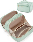 BAGSMART Travel Makeup Bag Large Capacity Cosmetic Bag, Wide-open Portable Make Up Bag Organizer for Women for Travel Essentials Toiletries Accessories Bottles, Brushes (Green)